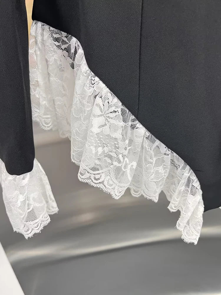 Solid Spliced Lace Slimming Jumpsuit Blazer